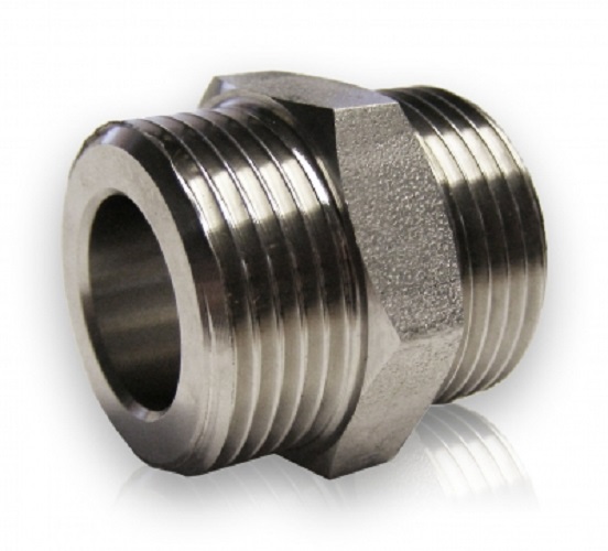 Edelstahl Doppelnippel beidseitig flachdichtend 3/8" AG x 3/8" AG, Werkstoff 1.4408