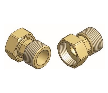 Verschraubung gerade ohne Dimensionsreduktion, mit 1/2" Überwurfmutter auf 1/2" AG