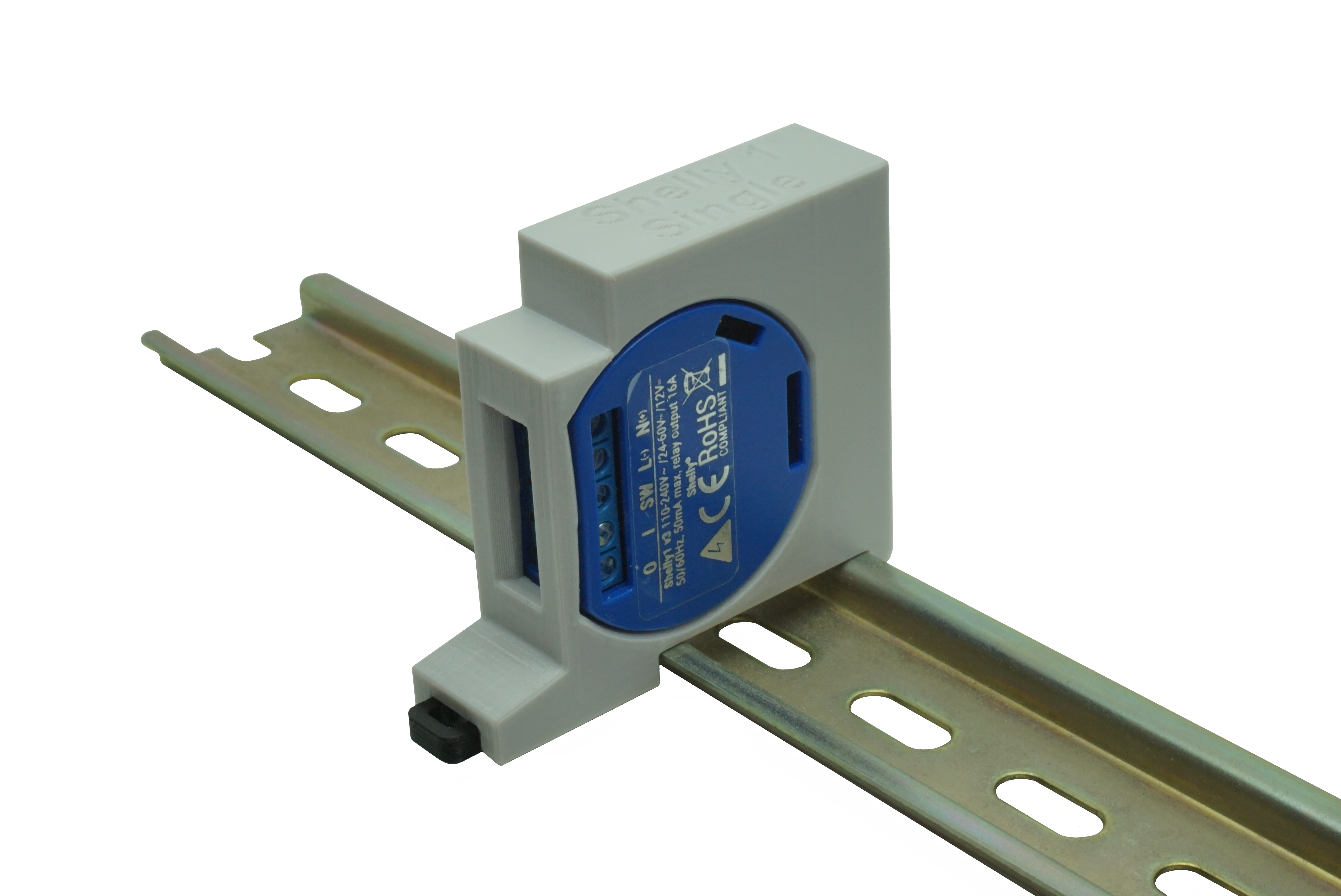 Hutschienenhalter / Adapter Single für Shelly 1 / 1 PM, für DIN Schiene 35mm, Farbe: Grau