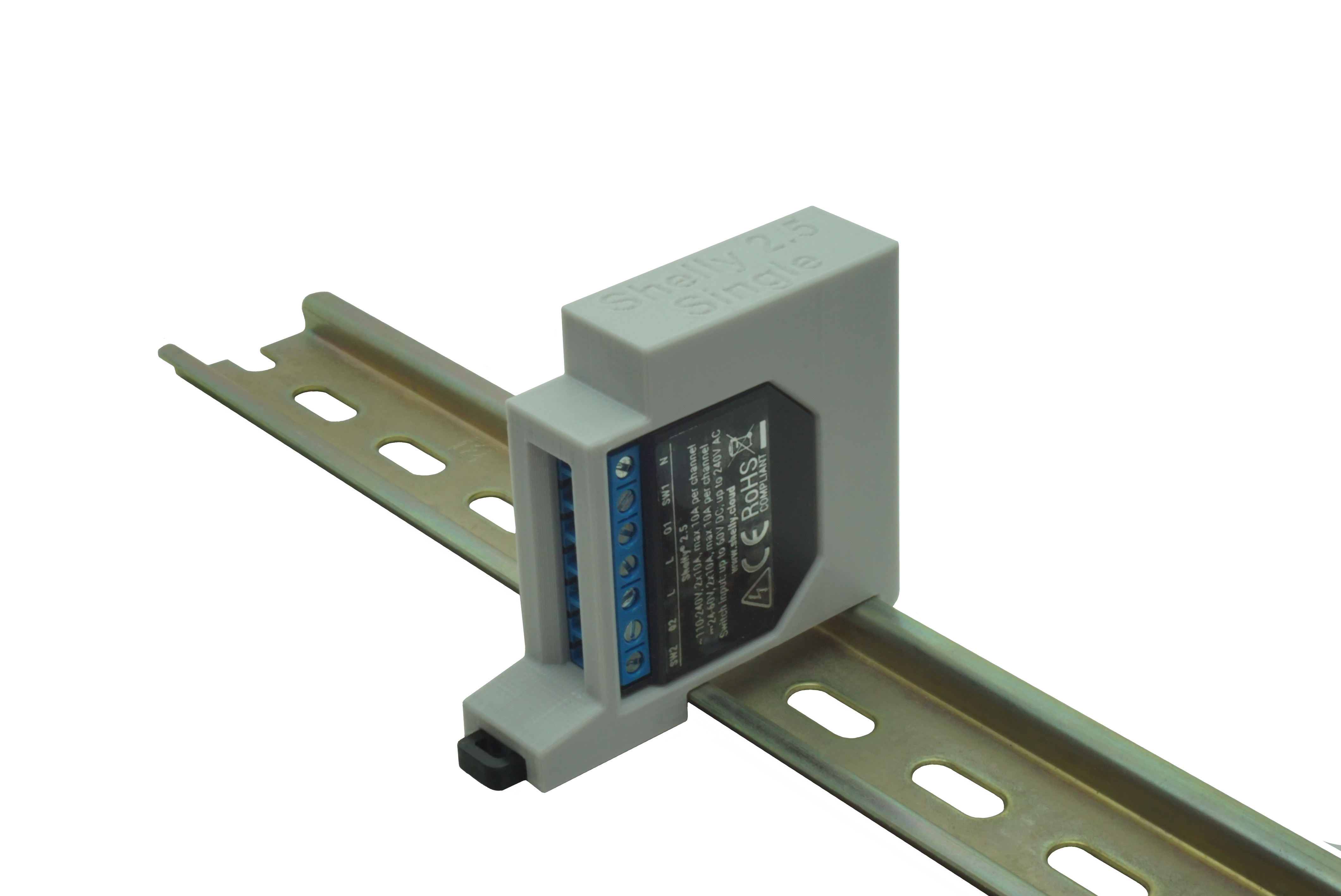 Hutschienenhalter / Adapter Single für Shelly 2.5 / EM, für DIN Schiene 35mm, Farbe: Grau