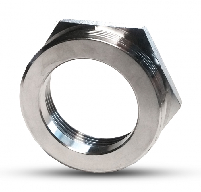 Edelstahl Reduzierung / Reduzierstück flachdichtend 2 1/2" AG x 2" IG, Werkstoff 1.4408 Edelstahl Reduzierung / Reduzierstück flachdichtend 2 1/2" AG x 2" IG, Werkstoff 1.4408