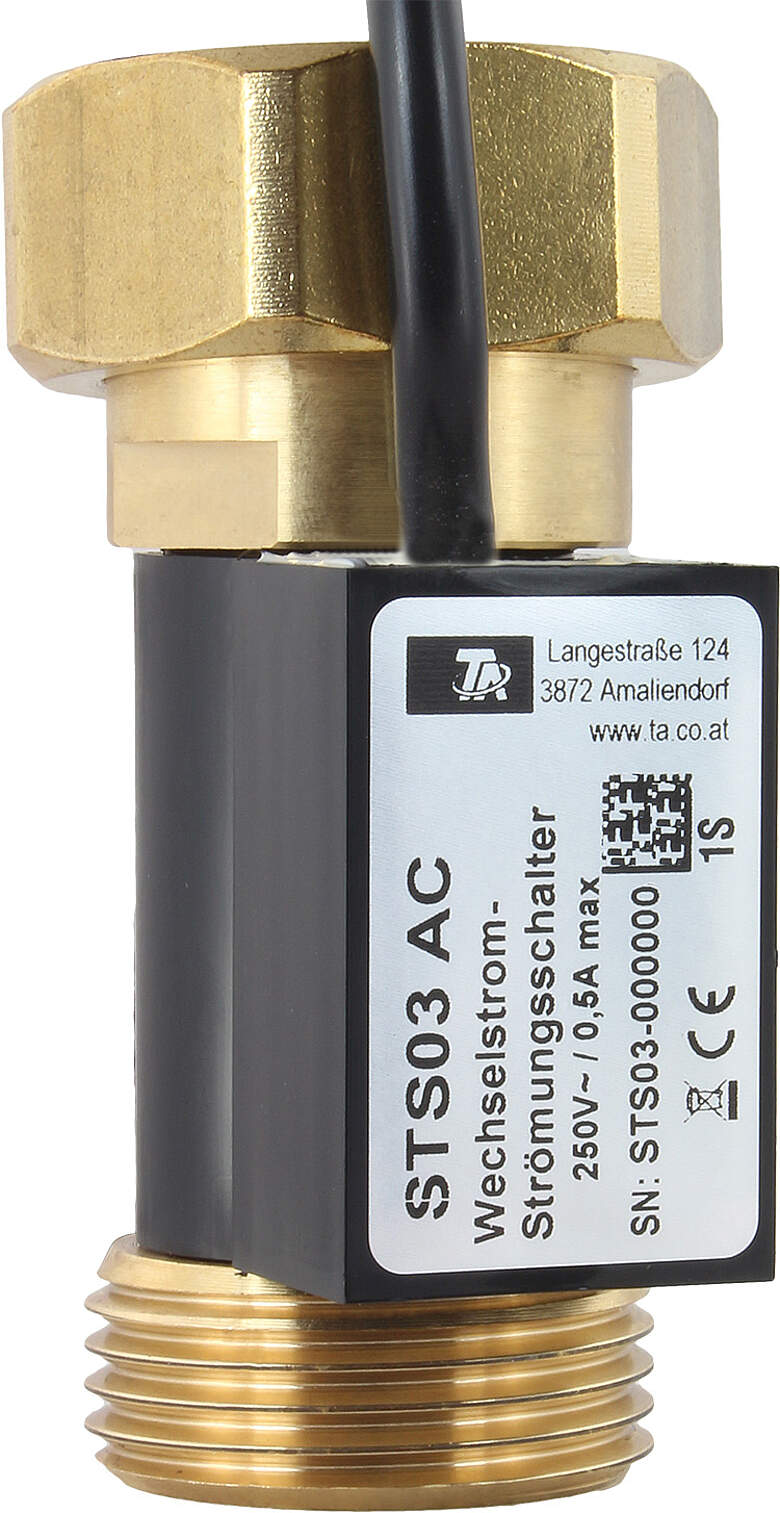 TA Strömungsschalter STS03AC, 1" Überwurfmutter x 1" AG, zum direkten Schalten von Hocheffizienzpumpen am 230 V~ Netz bis 1,5 A, Nachfolger von STS01AC+STS02AC