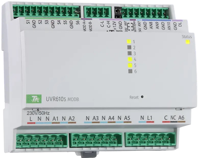 Technische Alternative frei programmierbarer Universalregler UVR 610 S ohne Display mit Modbus Schnittstelle für den Schaltschrank