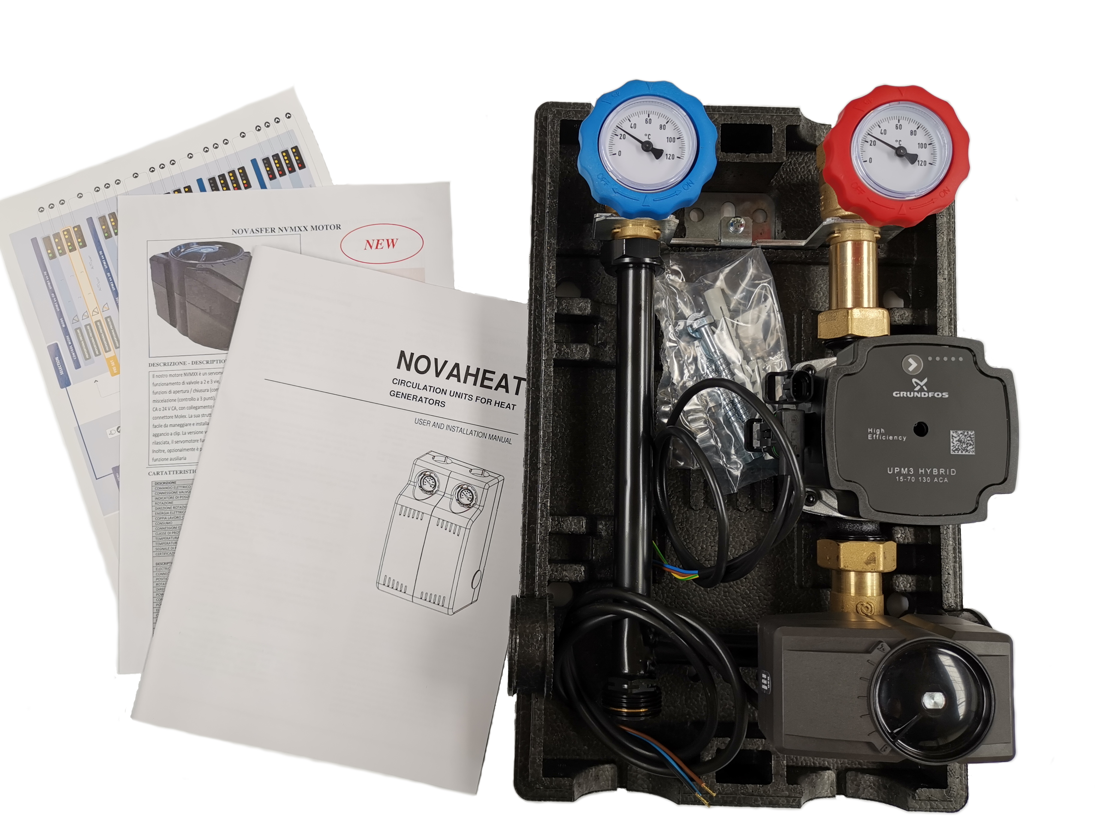 Novasfer Heizkreisset ( Pumpengruppe ) mit 3 Wege - Motormischer und UPM 3 Hybrid inkl. PWM, 2 x 1" IG, 2 x 1" AG