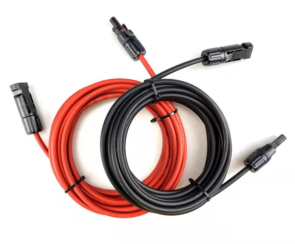 2 x MC4 kompatibles Solarkabel rot / schwarz, Verbindungskabel, Verlängerung, 4 mm², Stecker / Buchse, Länge 1 m
