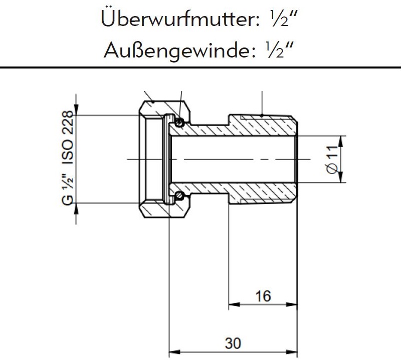 Verschraubung gerade ohne Dimensionsreduktion, mit 1/2" Überwurfmutter auf 1/2" AG