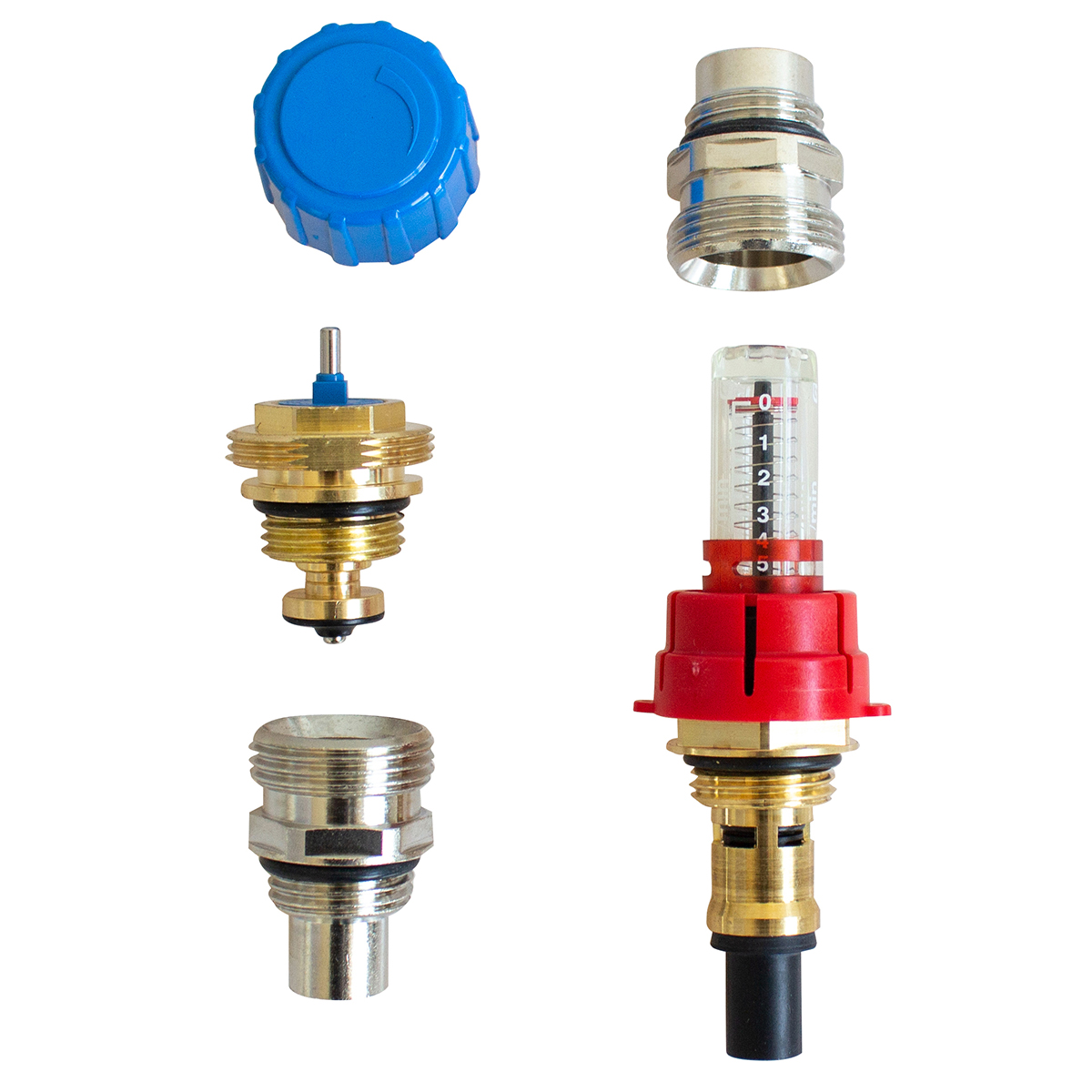 Zweiteiliges Ventileinsatz - Set einzeln als Zusatzkreis für Edelstahl Heizkreisverteiler