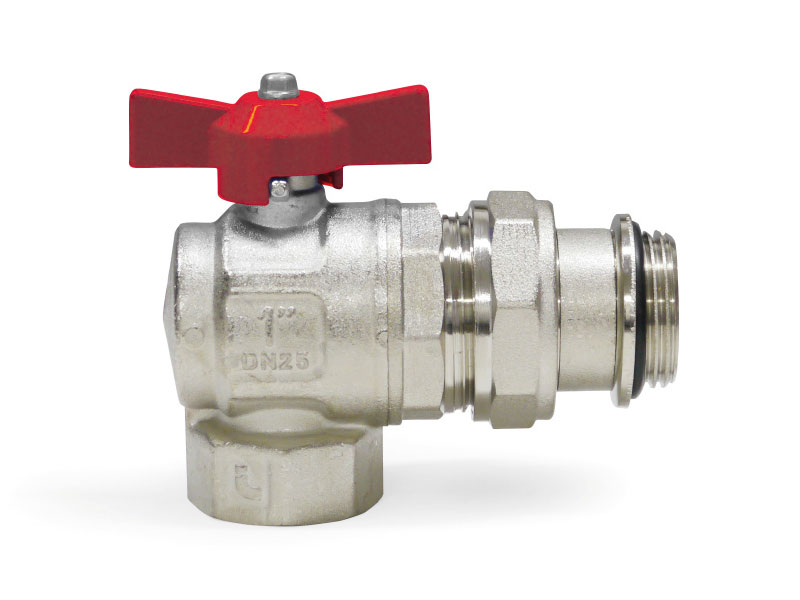 Eck Kugelhahn mit Verschraubung - Winkelform 1" IG x 1" AG für Heizung
