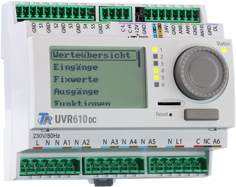 Technische Alternative frei programmierbarer Universalregler UVR 610 S mit 24V DC Eingang für den Schaltschrank